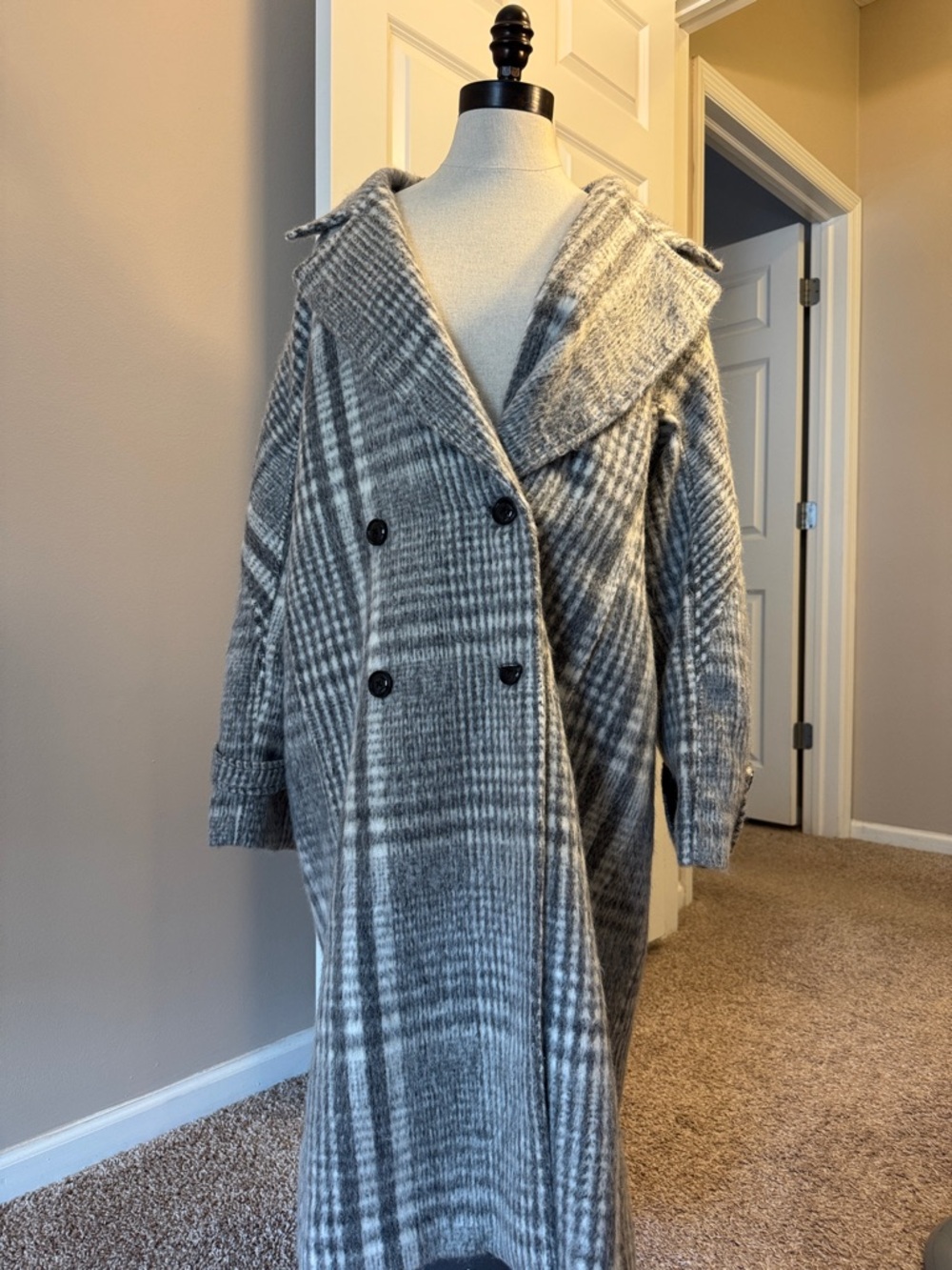 Bernardo Fashions Grey and White Plaid Trench Coat